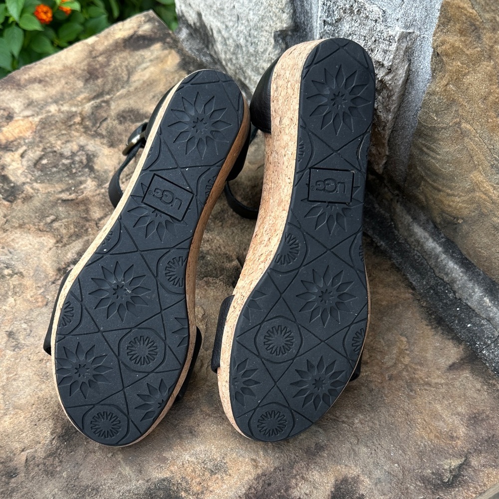 UGG Black Cork Wedge Sandals women’s size 6.5 - Picture 5 of 5
